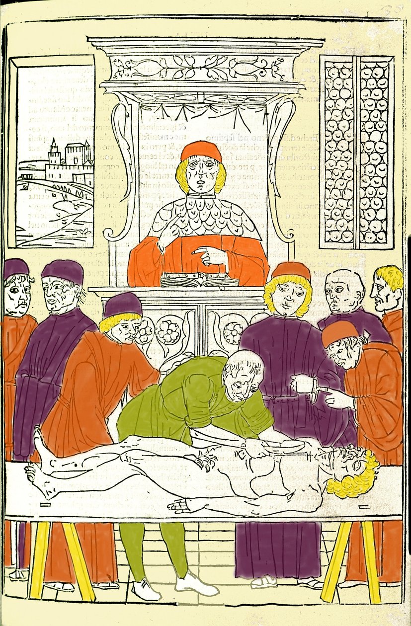 Anatominen dissektio. Gerolamo Cardanon (Cardano) (Cardanus Hieronymus), Firenze, kaiverrus lääketieteen kohteesta tekijältä Italian School