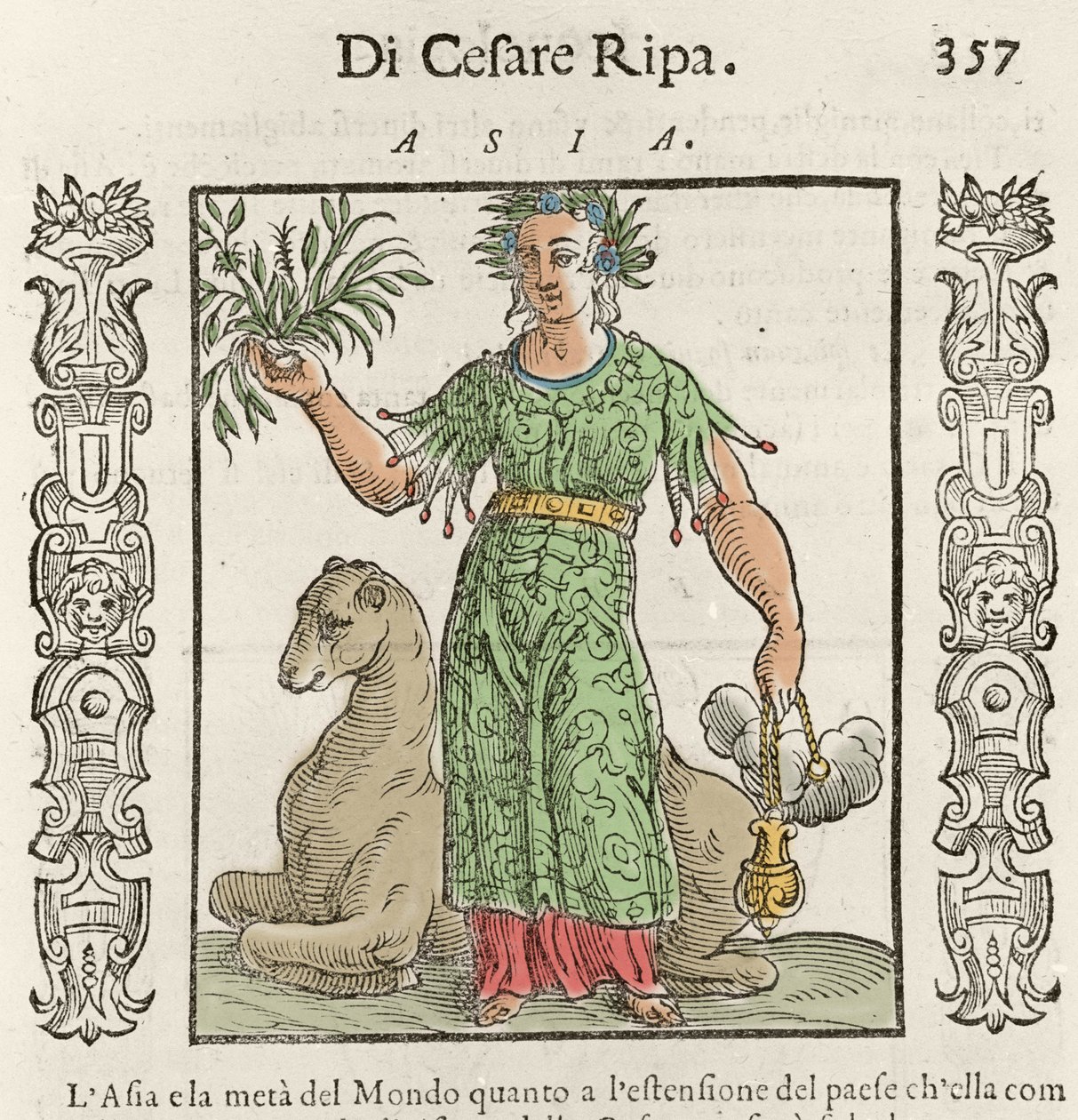 Aasialainen allegoria kamelin kanssa. Kaiverrus Cesare Ripan "" Iconologiasta" (1550 noin 1622) tekijältä Italian School