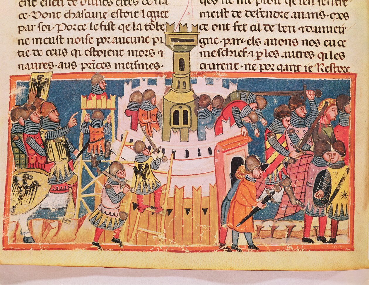 Hyökkäys linnoitukseen, Gaius Suetonius Tranquilluksen (n. 75-150) teoksesta "Le Vite di Dodici Cesari" (vellum) tekijältä Italian School
