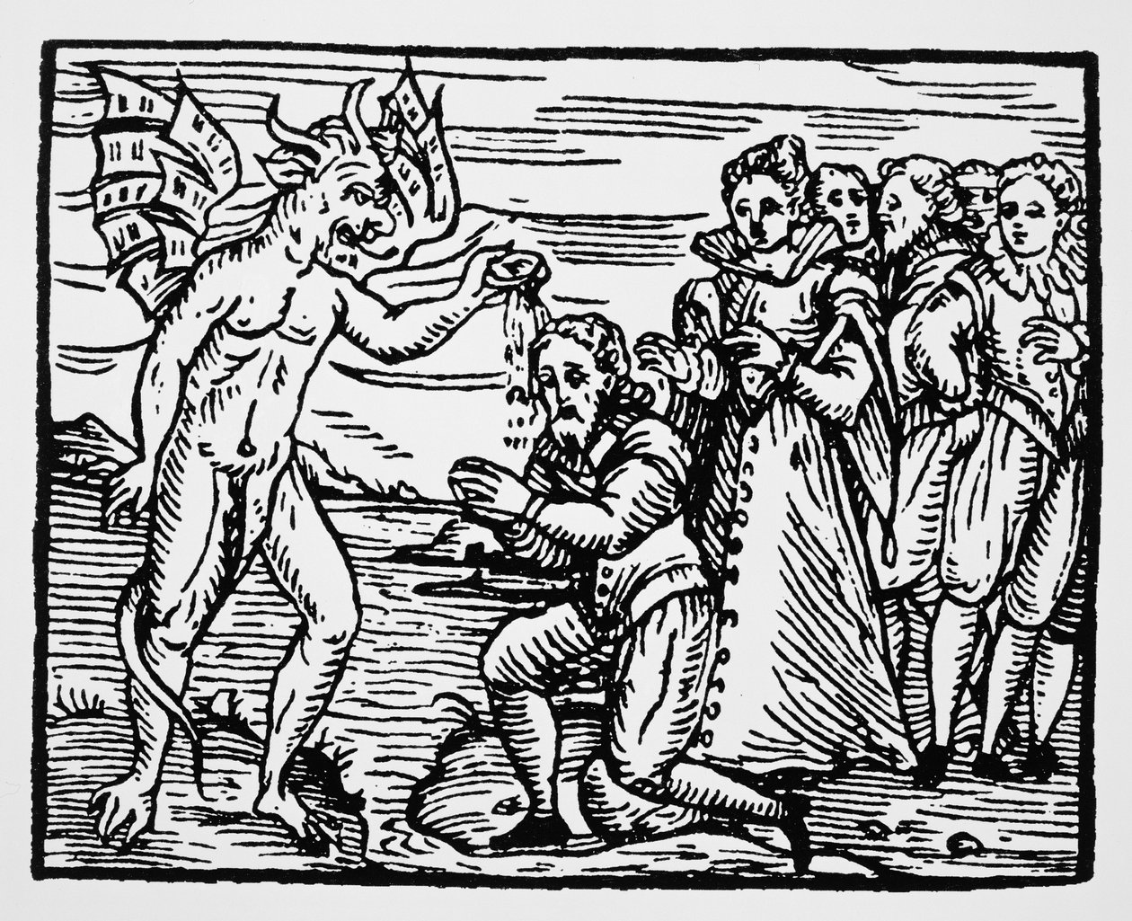 Paholaisen kaste, kopio Fr M Guacciuksen, Milano 1608, Compendium Maleficarum -kuvasta, käytetty History of Magicissa, julkaistu 1800-luvun lopulla tekijältä Italian School