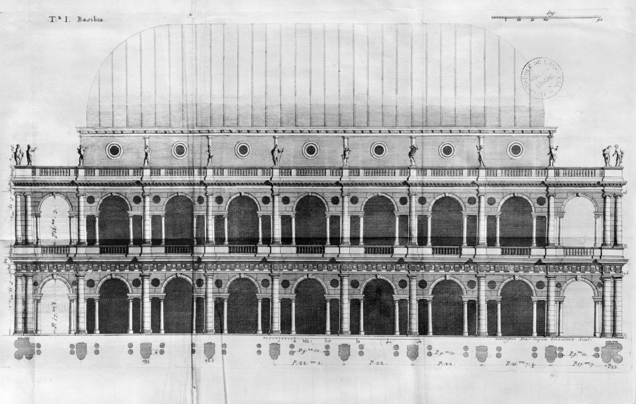 Palladiana basilika Vicenzassa, suunnitellut Andrea Palladio (1508-80) (e, hauta) tekijältä Italian School