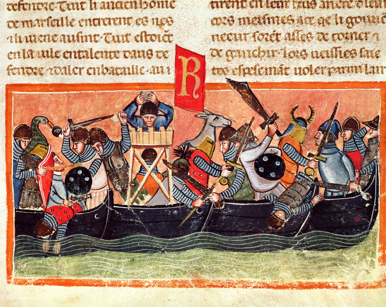 Taistelu roomalaisten ja gallien välillä, Gaius Suetonius Tranquilluksen (n. 75-150) Le Vite di Dodici Cesarista tekijältä Italian School