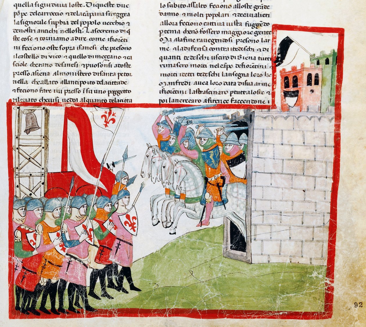 Montapertin taistelu, Pacino di Buonaguidan (noin 1280-ennen 1340) pienoiskuvat Nuova Cronicasta, Giovanni Villani, käsikirjoitus Chigiano L VIII 296 tekijältä Italian School