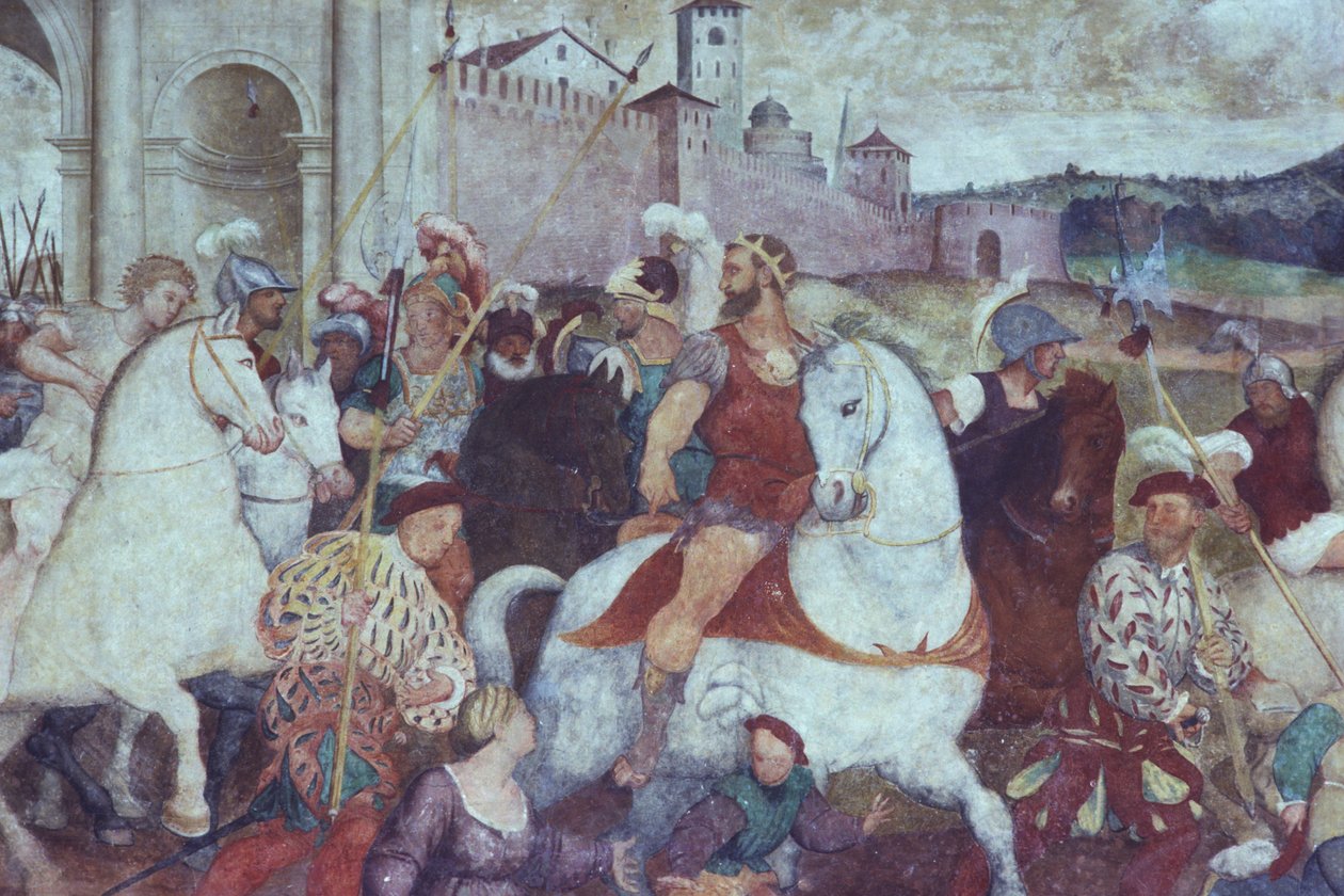 Taistelukohtaus kaupungin muurien ulkopuolella, noin 1460-luku (fresko) tekijältä Italian School