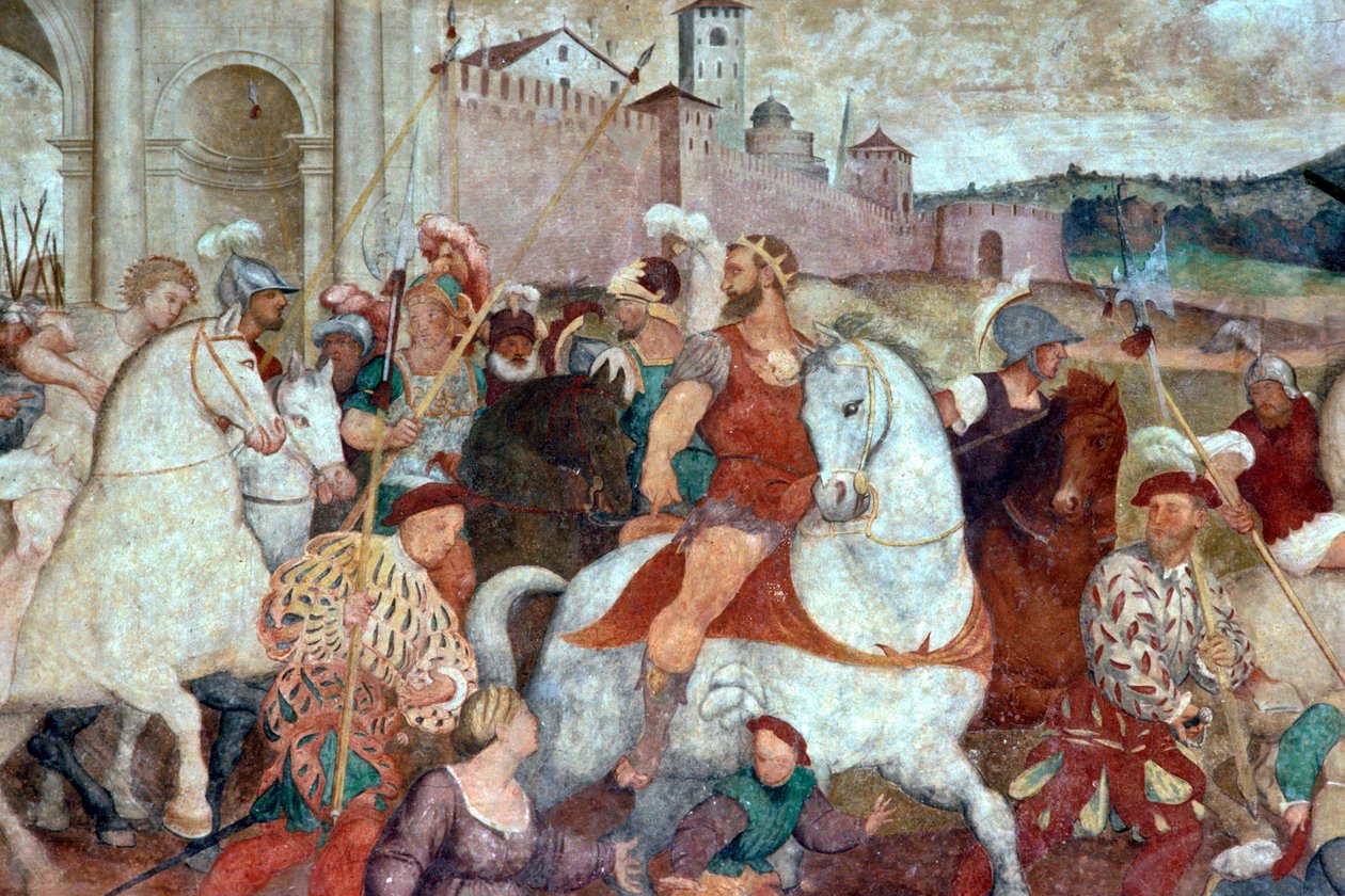 Taistelupaikka kaupungin muurien ulkopuolella, noin 1460-luku (fresko) tekijältä Italian School