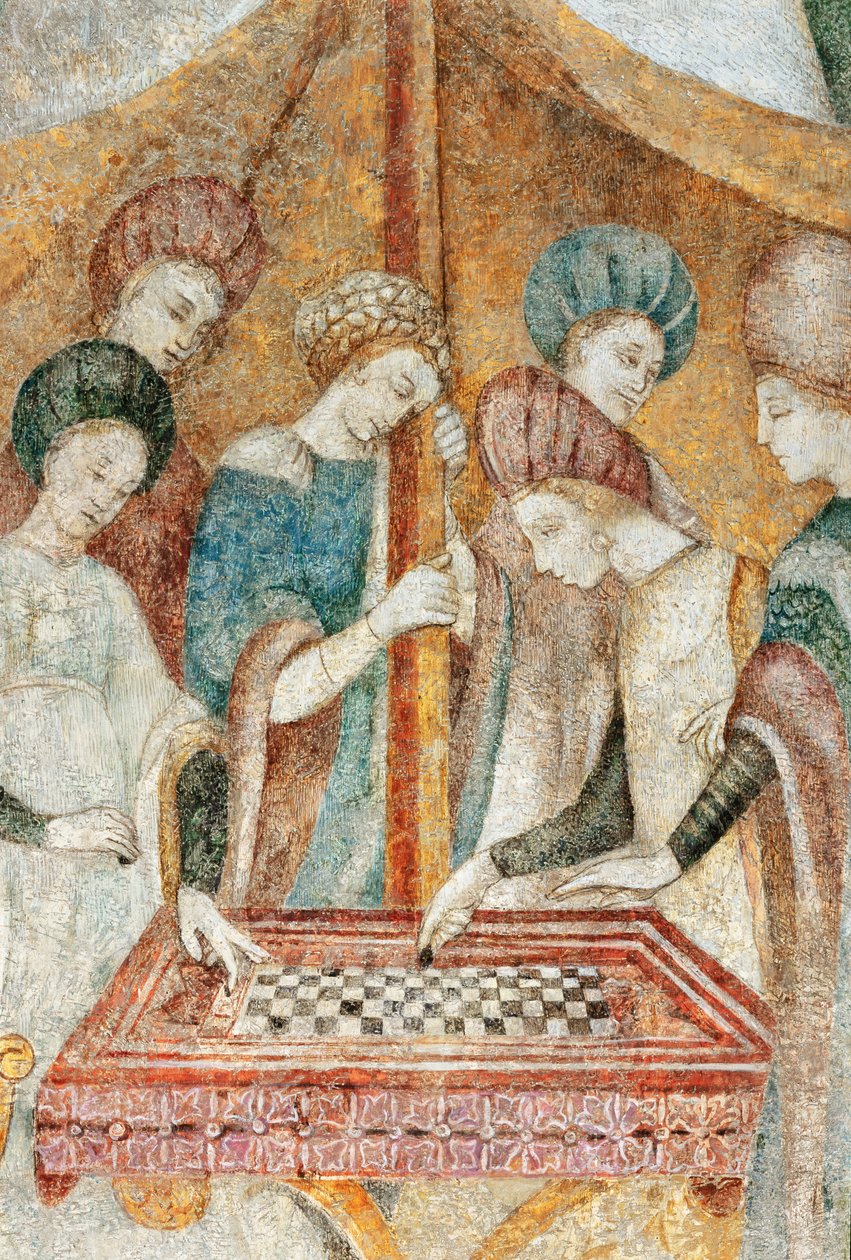 Bicocca degli Arcimboldi: 1400-luvun fresko, yksityiskohta tammipelistä (fresko) tekijältä Italian School