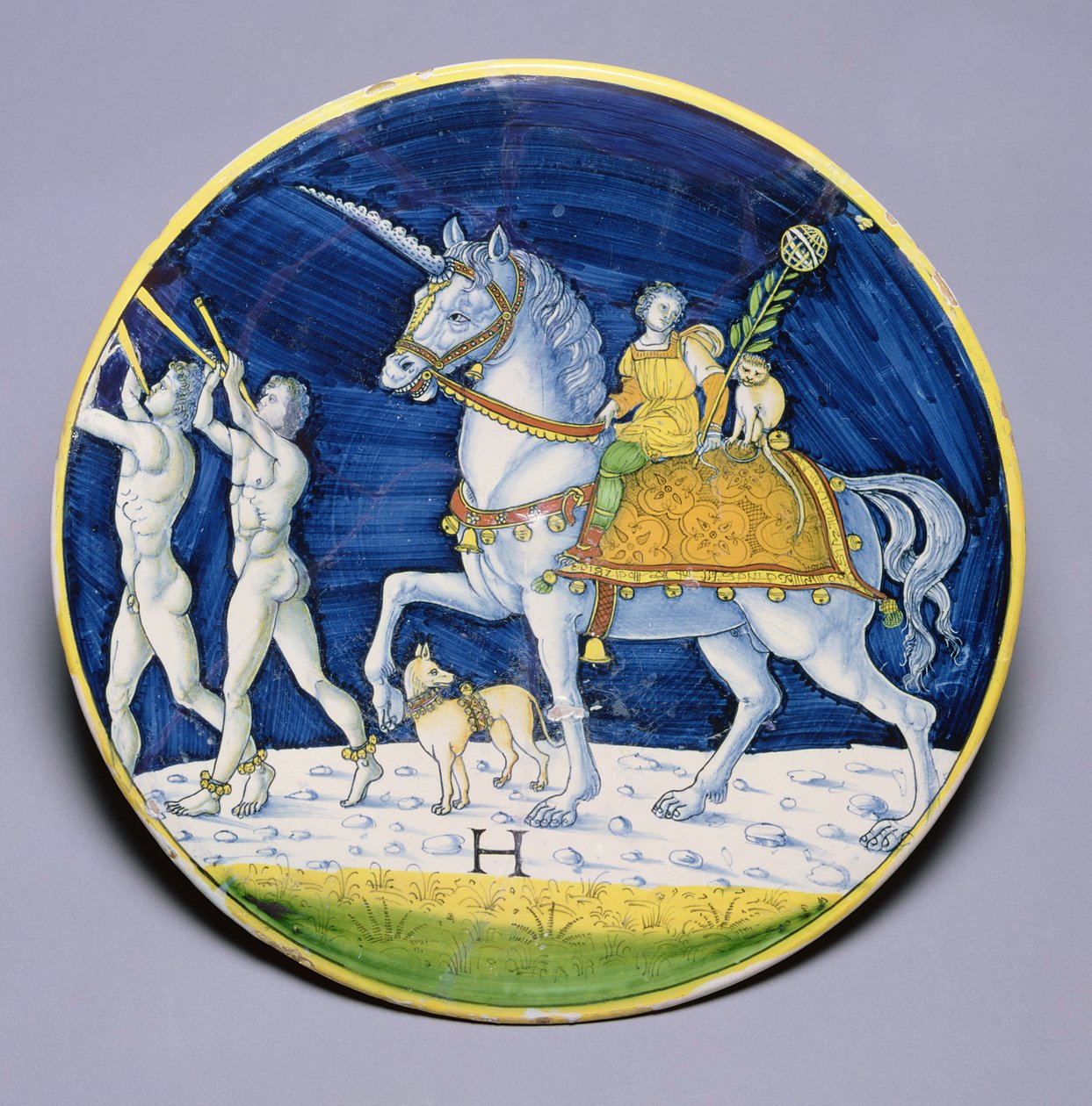 C.86-1927 Caesarin hevosta esittävä ruokalaji Caesarin voitosta, italialaisen Jacopo di Pietro, Caffaggiolosta tekijältä Italian School