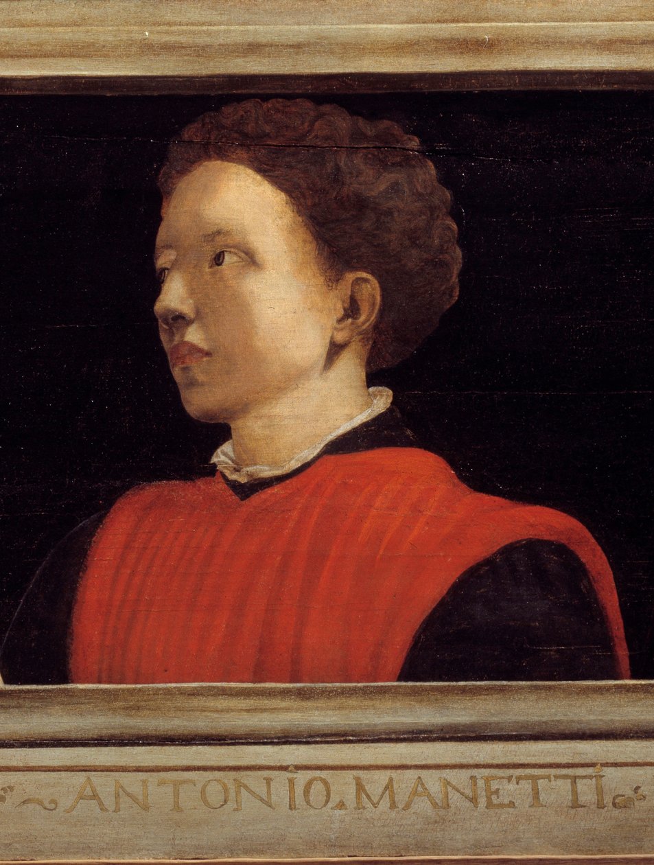 Cassone, jossa on 5 muotokuvaa Firenzen renessanssin mestarista ja Manetti Rutilio di Lorenzon (1571-1639) muotokuva. 1500-luvun italialainen koulu. Alla oleva kirjoitus on todennäköisesti peräkkäinen. Musee du Louvre, Pariisi. tekijältä Italian School