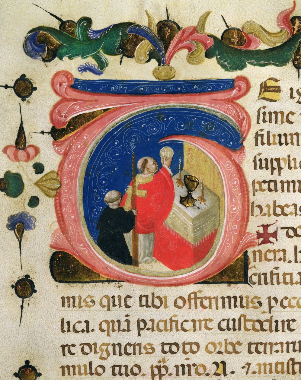 Eukaristian vietto, Pyhän Hieromuksen maallikkokilta Mariegolassa, n. 1400 (mustetta ja kultalehteä perunakalvolla) tekijältä Italian School