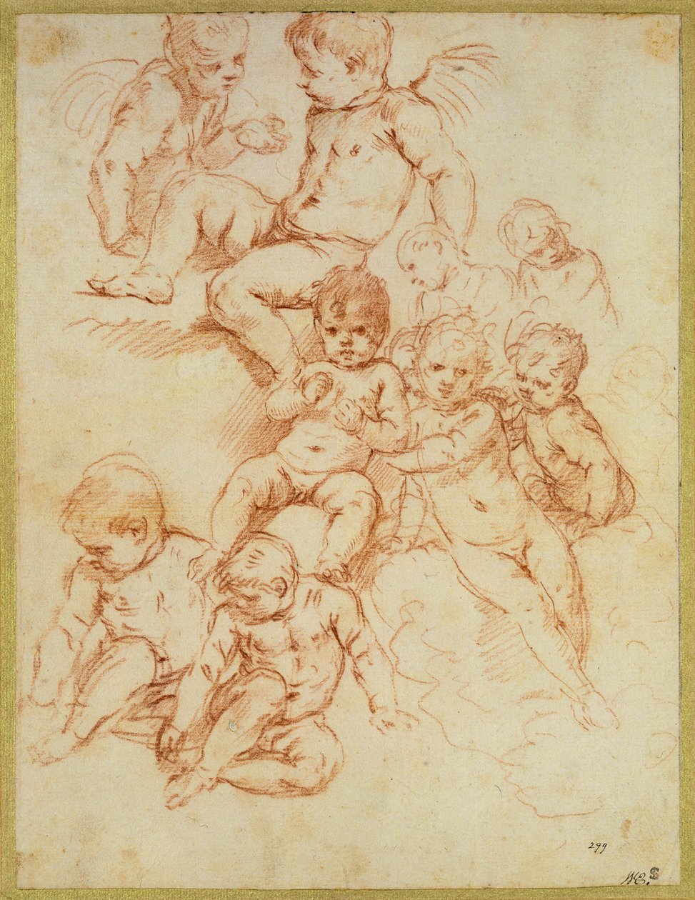 Kerubit, 1600-luvun alku (punainen liitu paperille) tekijältä Italian School
