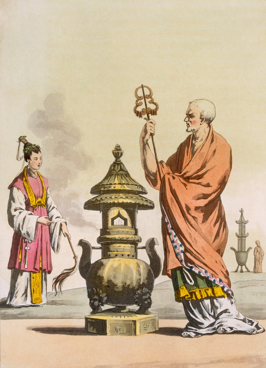 Kiinan taolaiset uskonnolliset tavat: Bonzo juhlavaatteissa, 1820-30. tekijältä Italian School