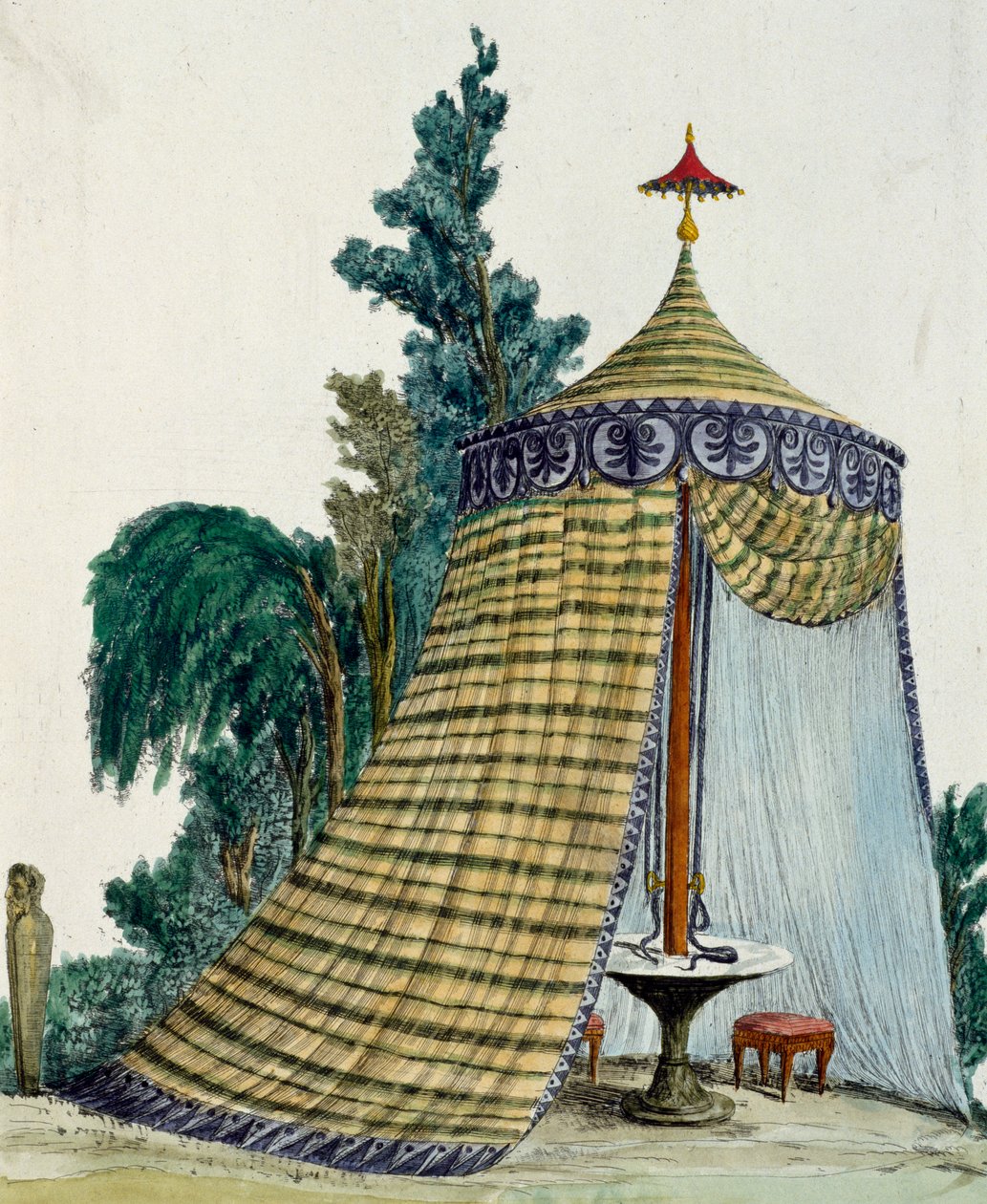 Kiinalainen paviljonki puutarhassa, noin 1810, kaiverrus, Italia tekijältä Italian School