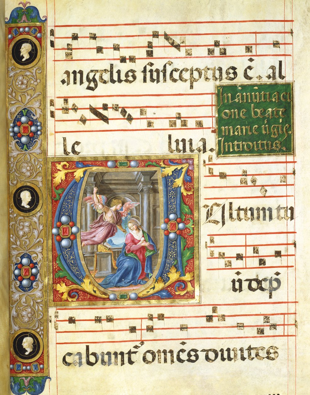 Kuorominiatyyri ja Annunciation (pigmentti vellum) tekijältä Italian School