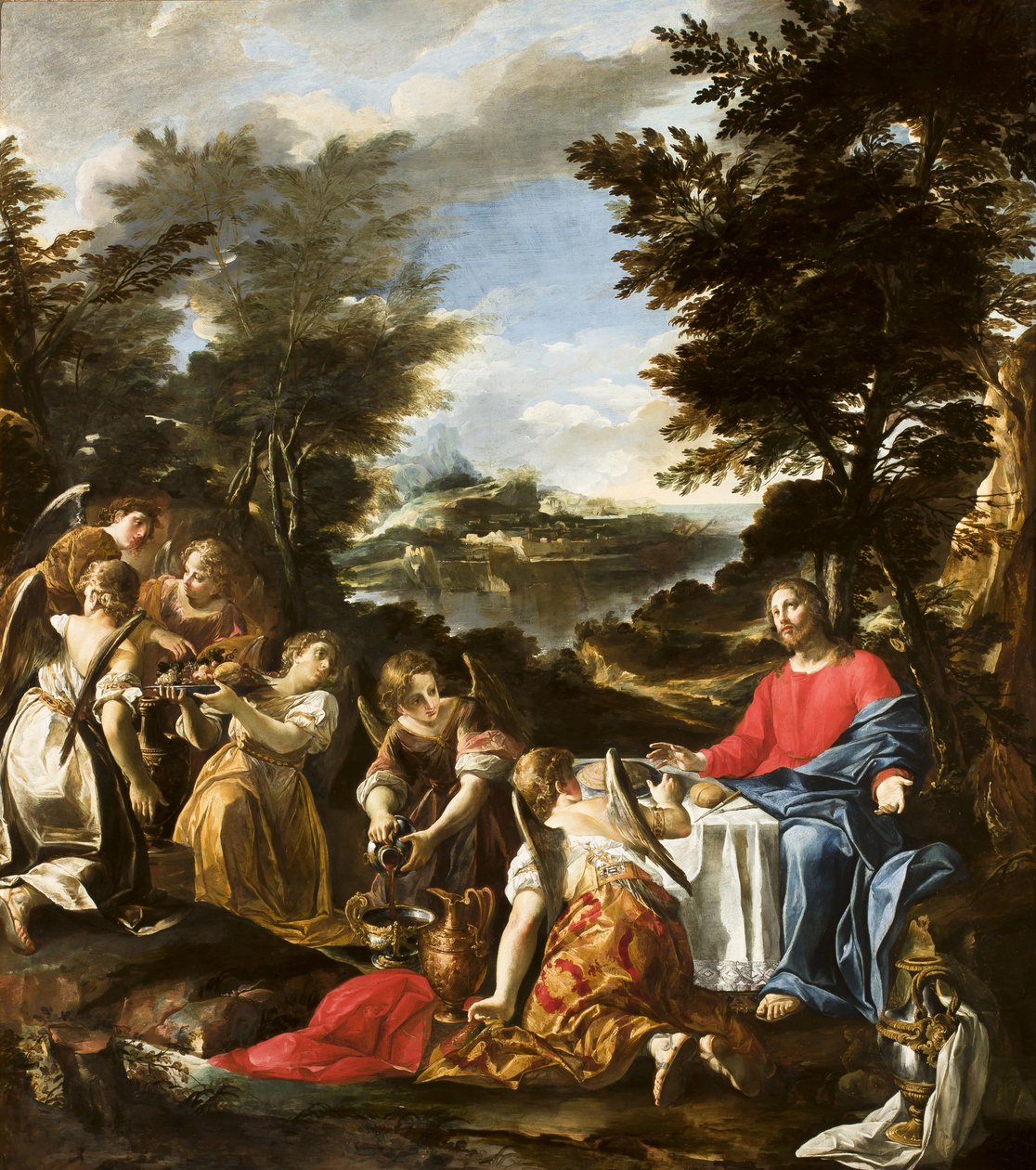 Enkeleiden palvelema Kristus, n. 1650-1700 tekijältä Italian School