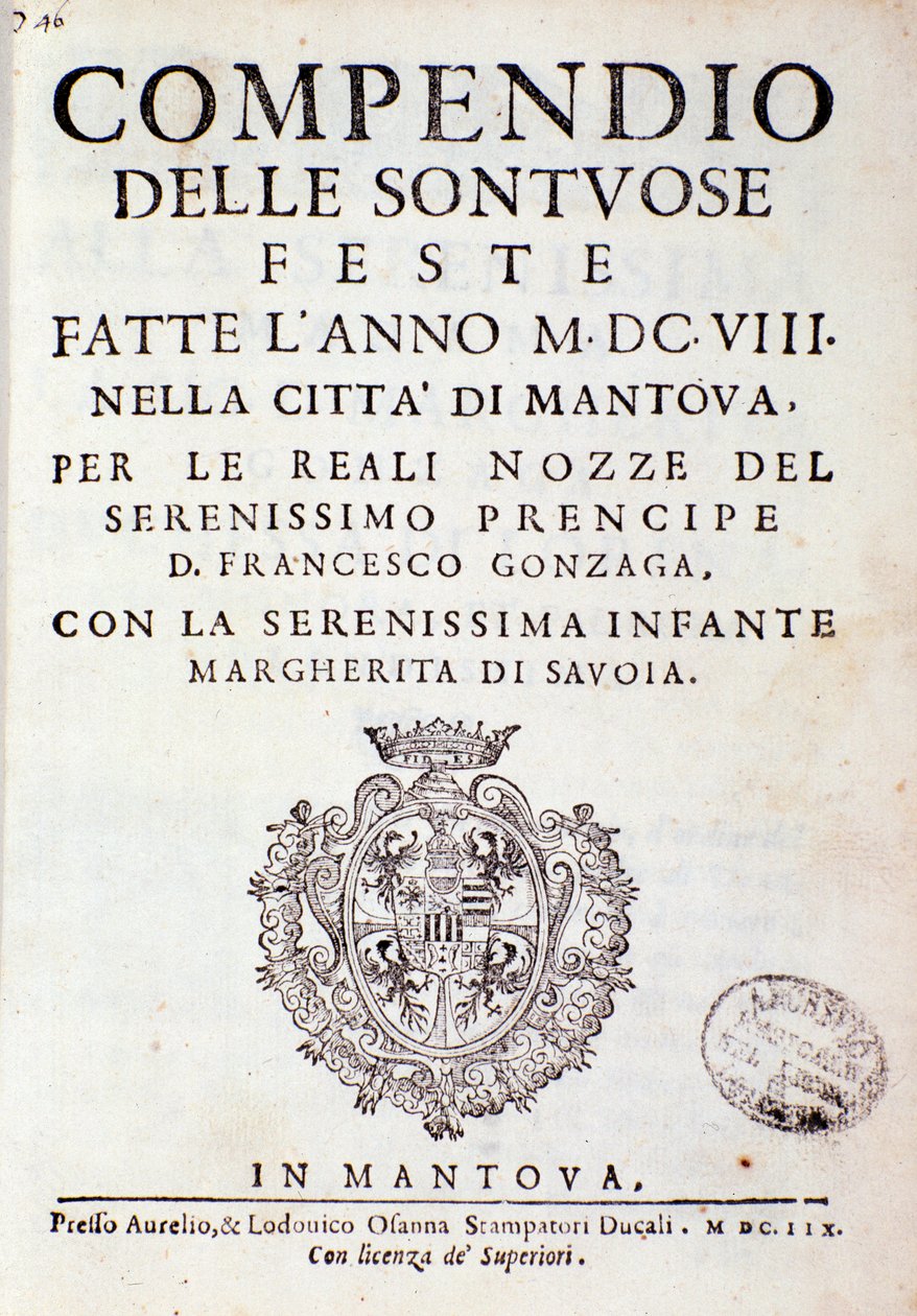 Kronikot, jotka kuvaavat Gonzagan prinssin Mantovassa järjestämiä juhlia (1608) tekijältä Italian School