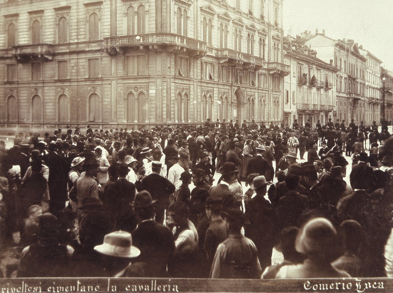 Kansalaiset haastavat kenraali Bava Beccarisin ratsuväen Milanon mellakoiden aikana 6.-9. toukokuuta 1898 tekijältä Italian School