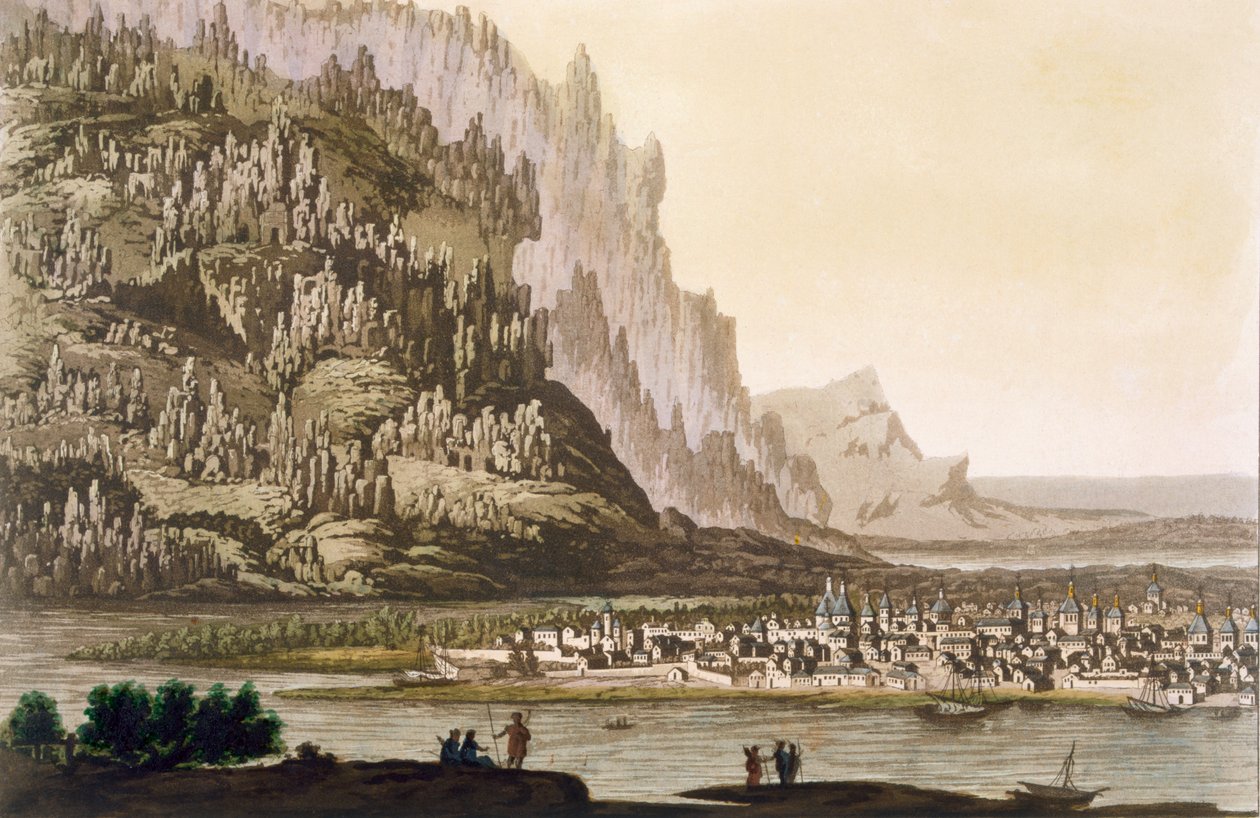 Jakutskin kaupunki Lena-joen rannalla, Itä-Siperia, noin 1820-30-luvut tekijältä Italian School
