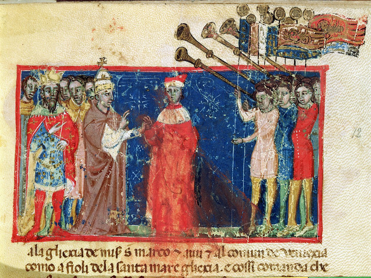 Codex Correr I 383 Doge Sebastiani Ziani vastaanottaa vetoomuksen paavi Aleksanteri III:lta (1159-81) ja keisari Frederick Barbarossalta (n. 1123-90) tekijältä Italian School