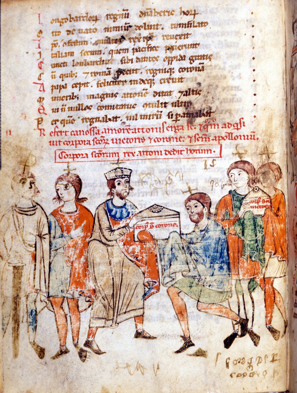 Mathilden Canossan (tai Toscanan kreivitär Mathilden) (1046 - 1115) tuomioistuin Donizonen "" Vita Mathildis" -kirjassa, käsikirjoitus 1200-luvulta. Lucca, Bibl, Governativa. tekijältä Italian School