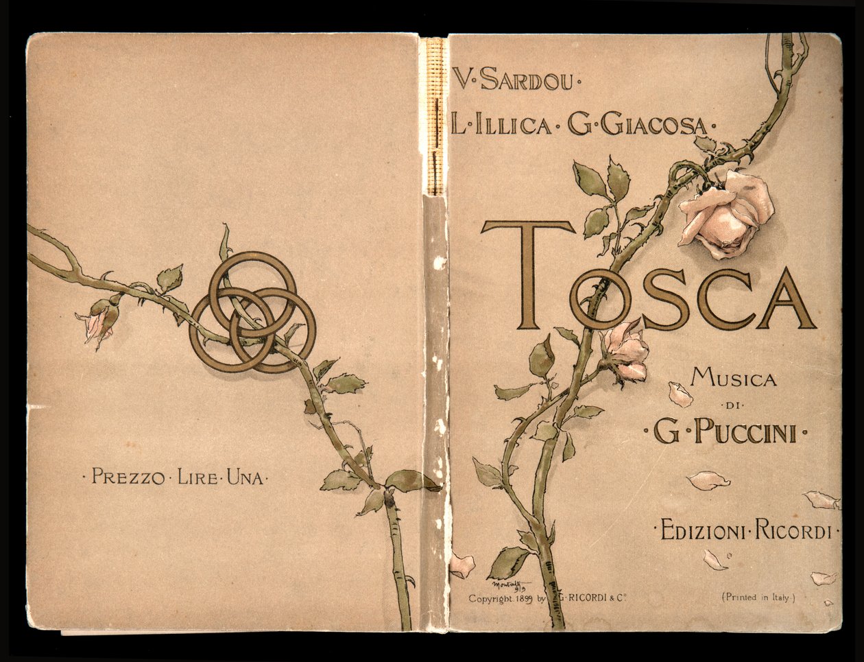 Kansi, Libretto della Tosca, kirjoittanut Giacomo Puccini, Ricordi Edition, Italia tekijältä Italian School