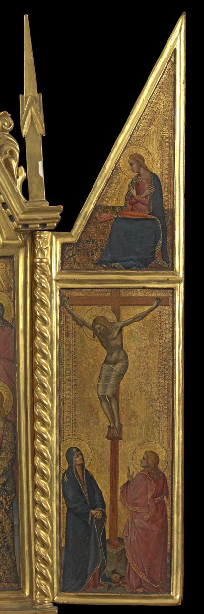 Ristiinnaulitseminen Marian ilmestyksen Neitsyt kanssa - yllä (oikea paneeli), n. 1330-70 (tempera paneelissa) tekijältä Italian School