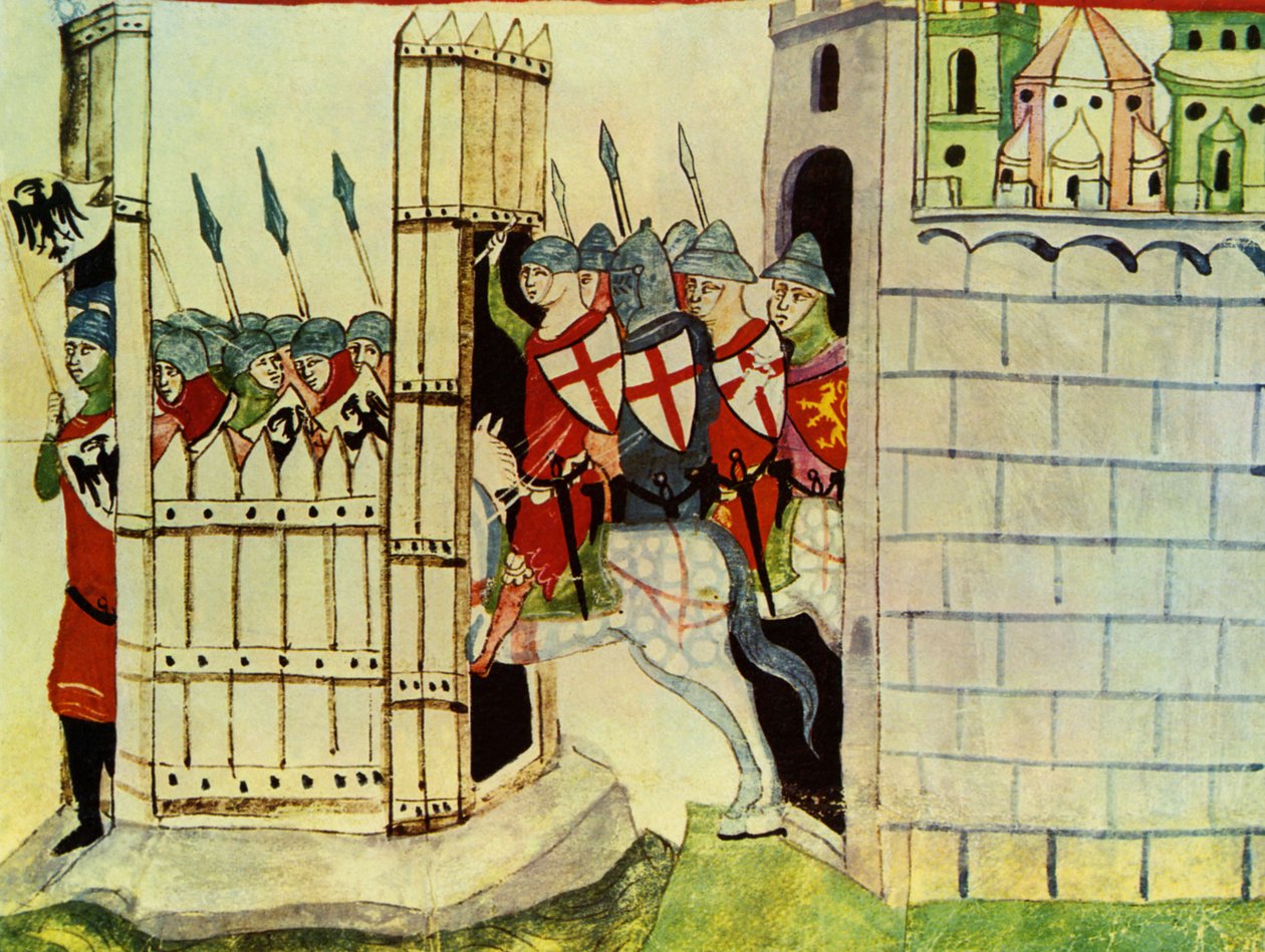Ristiretkeläiset, miniatyyri Giovanni Villanin kronikoista, 1300-luku tekijältä Italian School