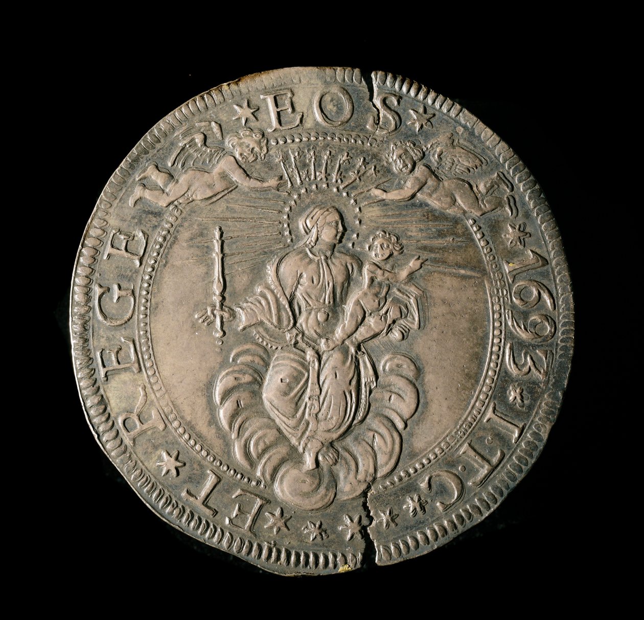 Geenitasavallan valuutta: ecun levyinen hopea. Halk. 61 mm. 1693. takaisin. Genes Musei di Strada Nuova (inv, M7097) tekijältä Italian School
