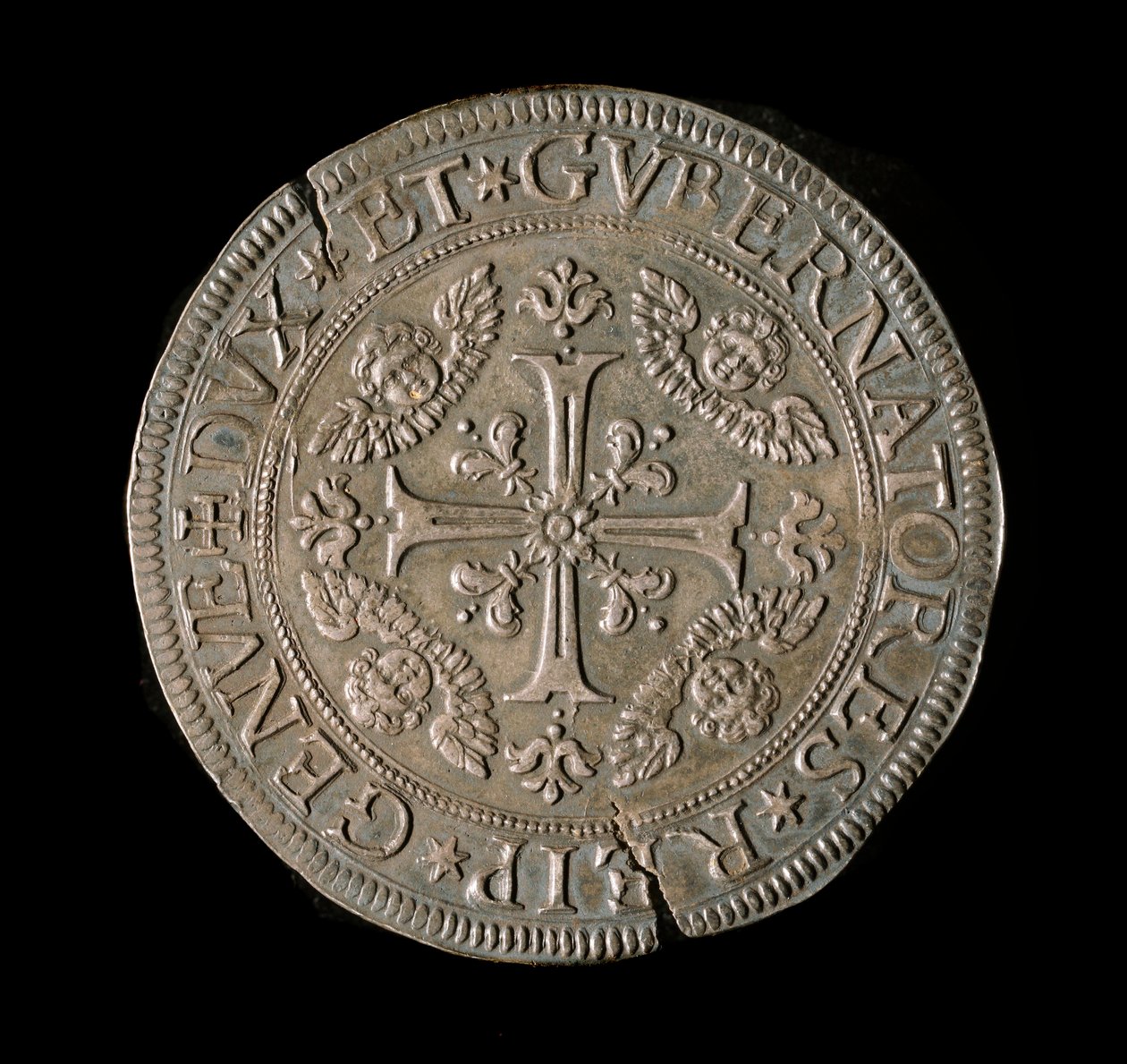 Geenitasavallan valuutta: ecun levyinen hopea. Halk. 61 mm. 1693. edessä. Genes Musei di Strada Nuova (inv, M7135) tekijältä Italian School