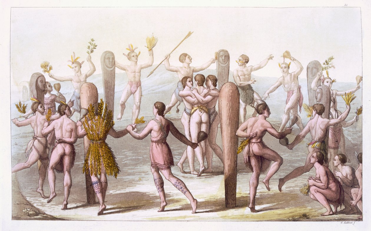Virginian alkuperäisasukkaiden tanssit, n. 1820 tekijältä Italian School