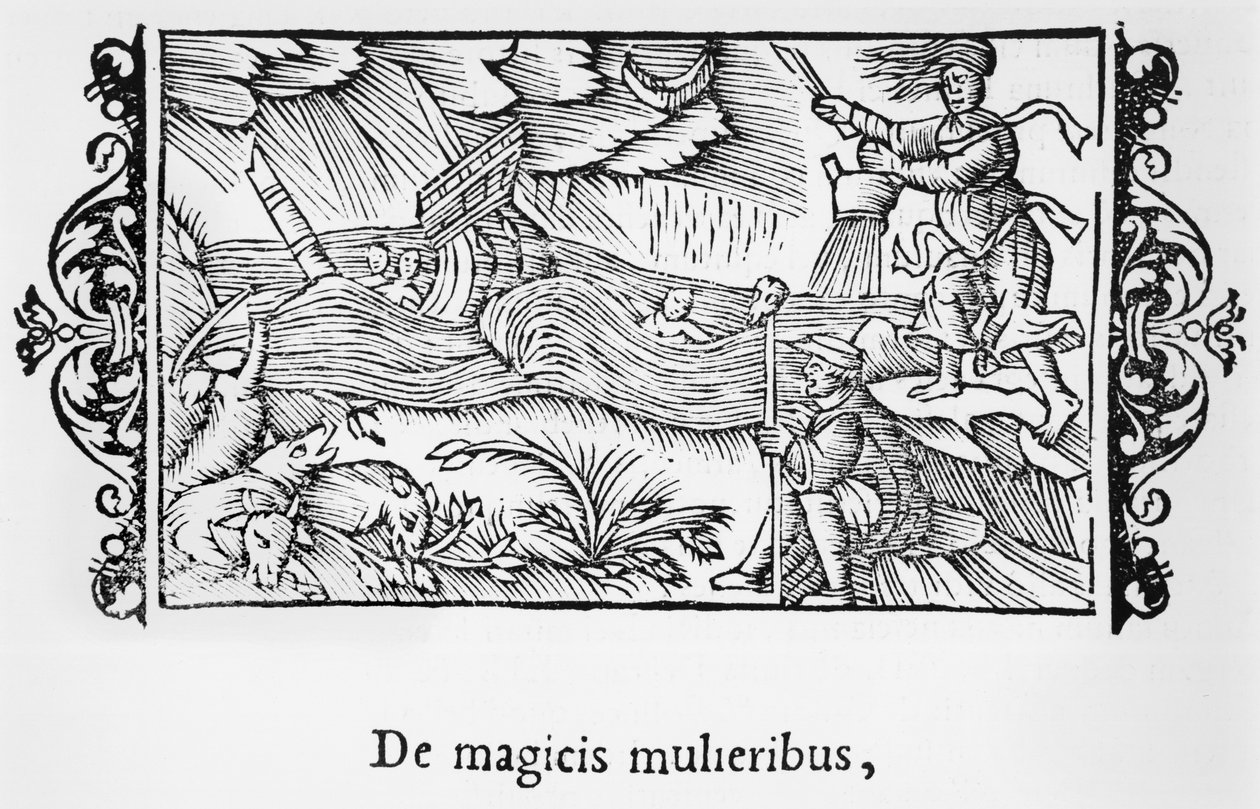 Maagisista naisista, kuvitus Olaus Magnuksen (1490-1558) teoksesta Northern Nations, julkaistu Roomassa, 1555 tekijältä Italian School