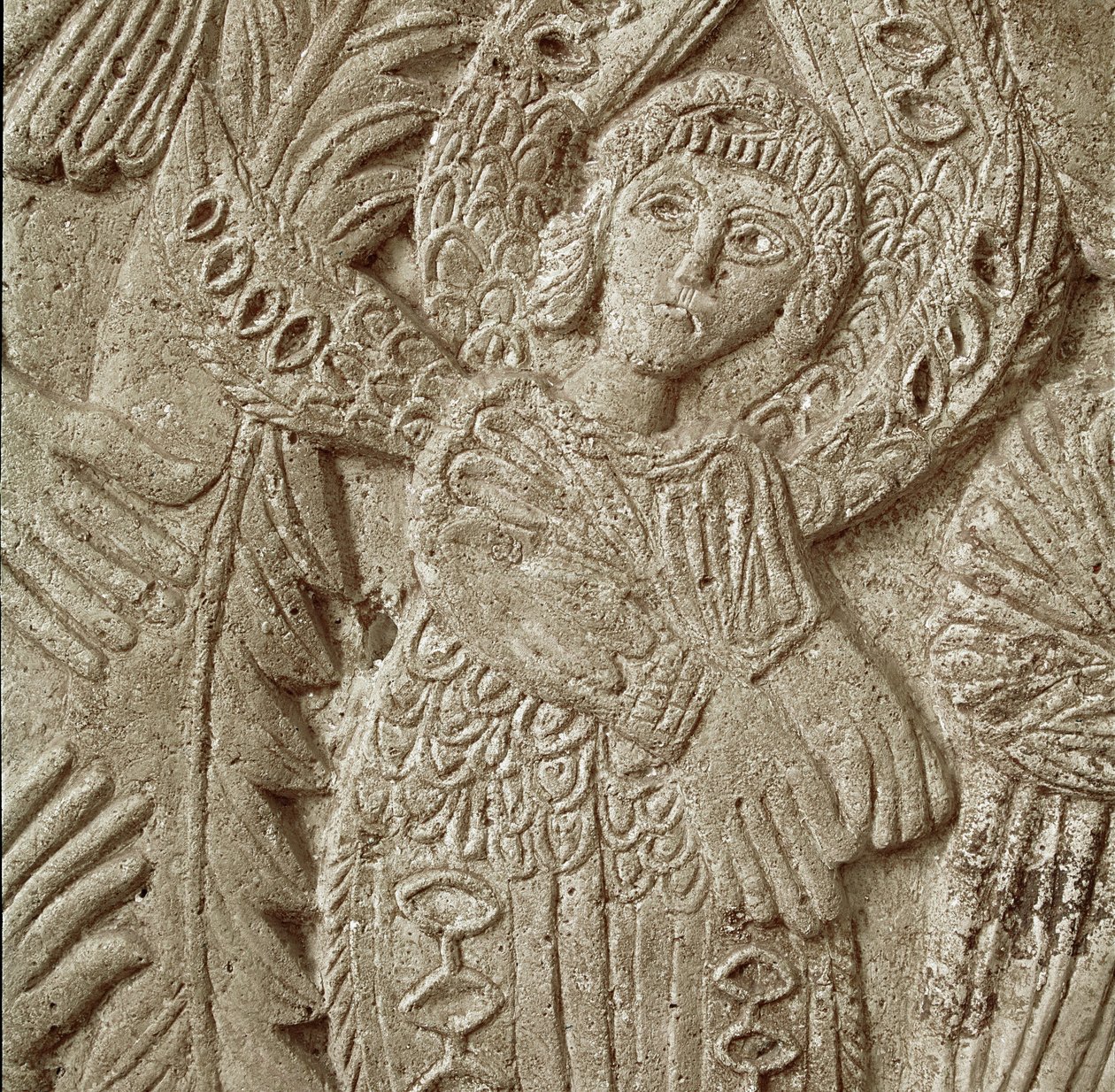 Yksityiskohta kirjasta "Christ in Majesty" (kivi) tekijältä Italian School