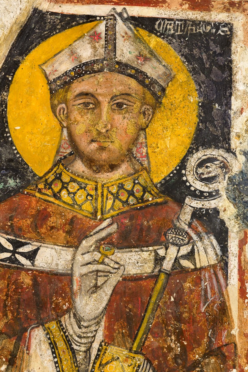 Yksityiskohta San Cataldoa esittävästä triptyykistä, katedraalin krypta. tekijältä Italian School