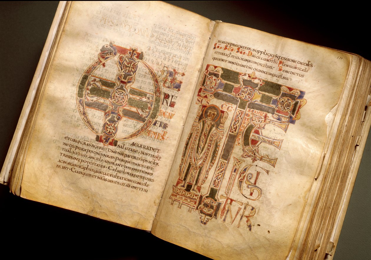 Kaksisivuinen liturginen käsikirjoitus 1000-luvulta. (Ms.B 8, folii 170v. 171r.) Sant