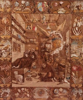 Brodeerattu kuva St. Franciscuksesta ekstaasissa, Paolo Piazzan maalauksen jälkeen, 1599-1622 (tekstiili) tekijältä Italian School