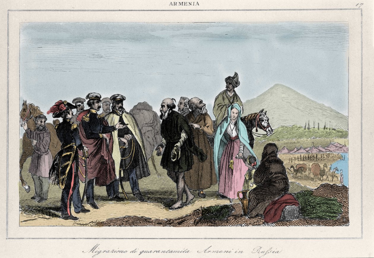 Armenialaisten muutto Venäjälle. 1800-luvun kaiverrus tekijältä Italian School