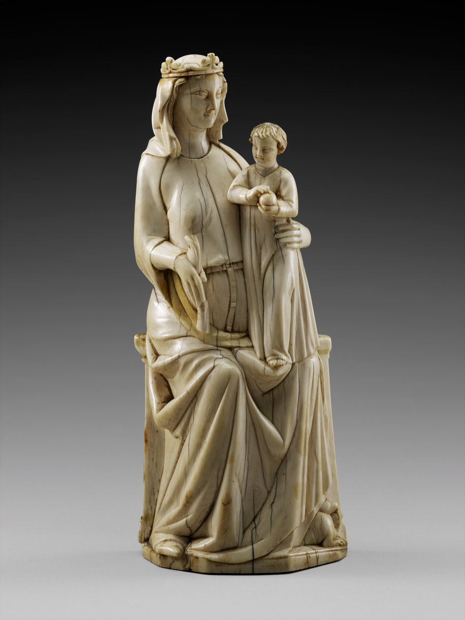 Valtaistuimella Madonna ja lapsi, n. 1350-1375 (norsunluu, jossa on jälkiä monivärisyydestä) tekijältä Italian School
