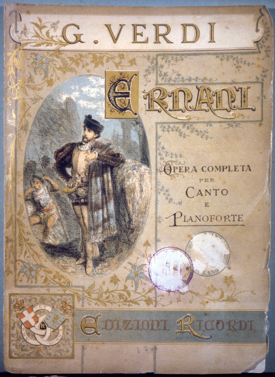 Verdin Ernani, kansi nuotitille laululle ja pianolle, sd 1800-luku tekijältä Italian School