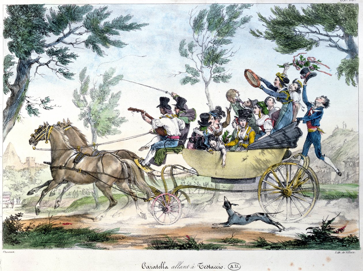 Tutkimusmatka Testaccioon, lähellä Roomaa, caratellassa, n. 1830 tekijältä Italian School