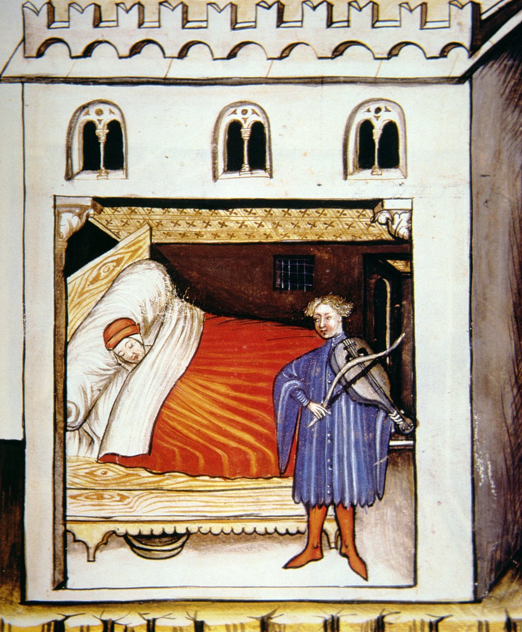 Fol.100r Sleep, kuvitus: Tacuinum Santiatis Codex Vindobonensis tekijältä Italian School