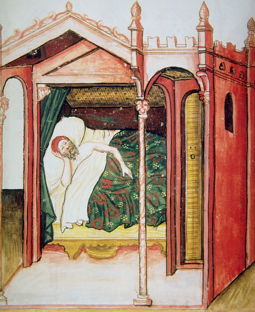 Fol.101r The Insomniac, kuvitus Tacuinum Santiatis Codex Vindobonensisista tekijältä Italian School