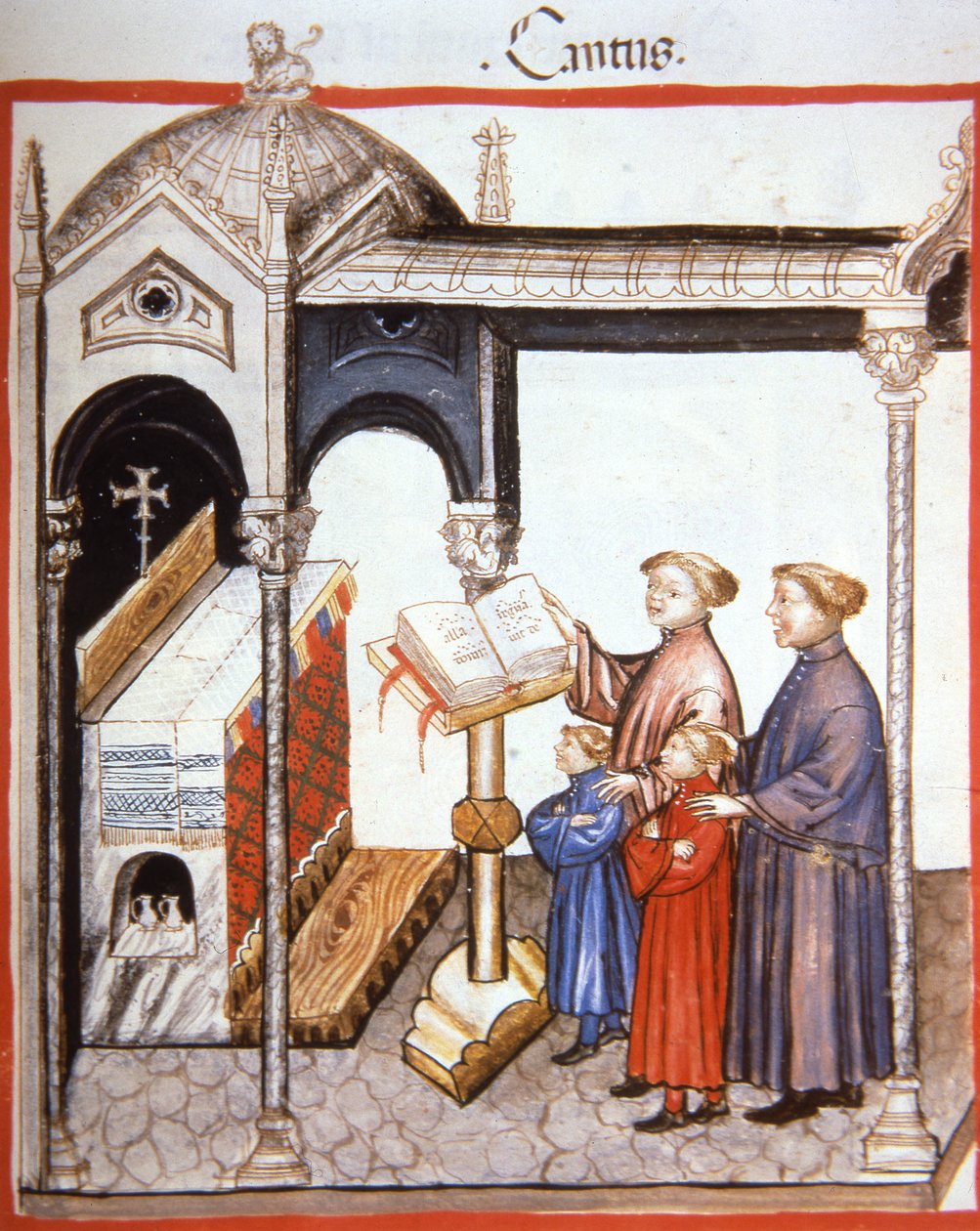 Fol.103r Laulu, kuvitus Tacuinum Santiatis Codex Vindobonensisista tekijältä Italian School