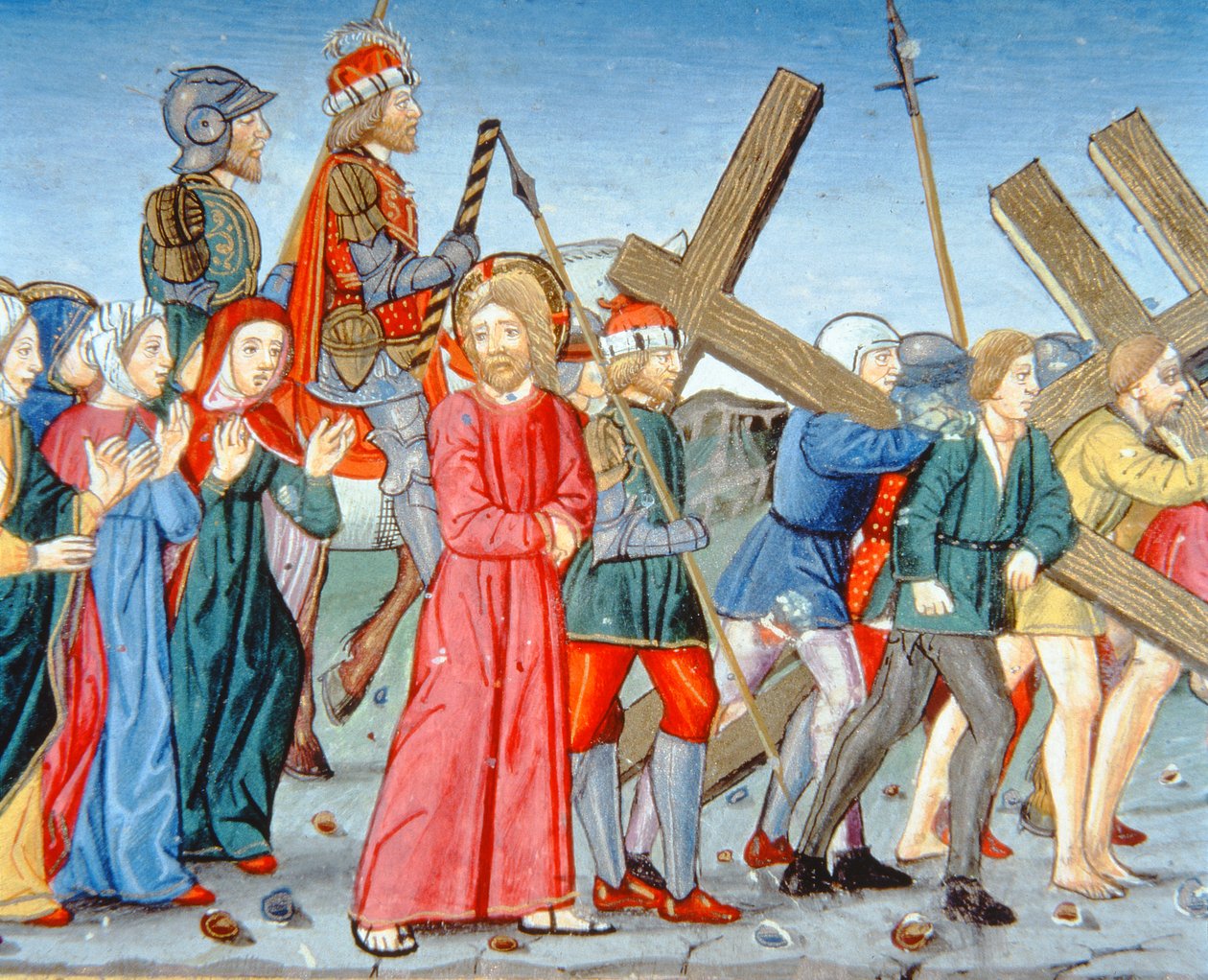 Fol.116v Kristus johdatetaan Golgatalle (vellum) tekijältä Italian School