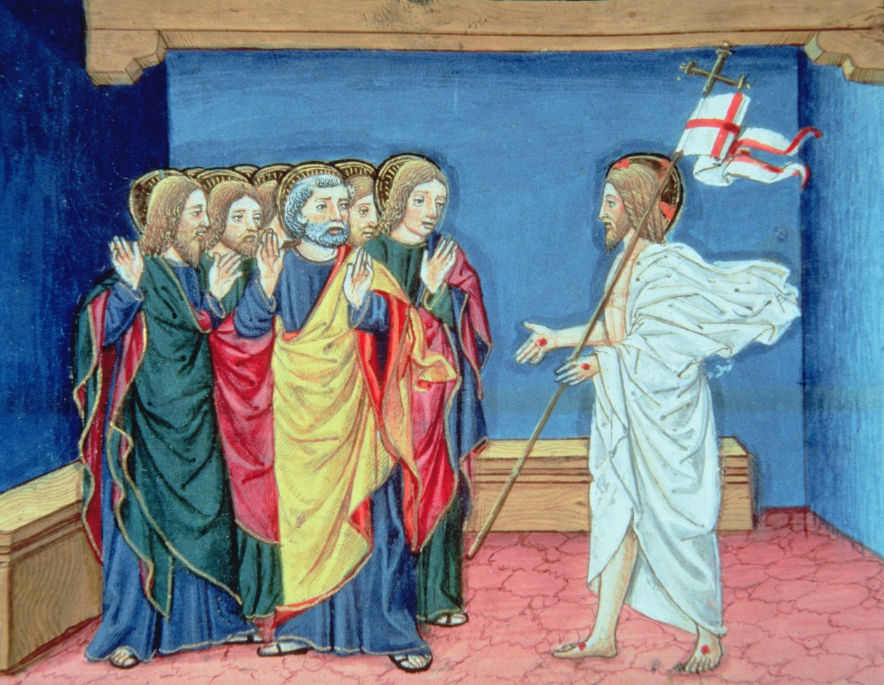 Fol.132va Ylösnoussut Kristus näyttää opetuslapsille kätensä ja haavan kyljessään (vellum) tekijältä Italian School