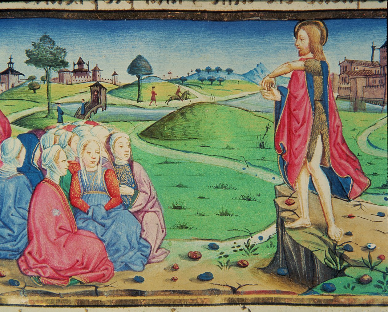 Fol.44r Pyhä Johannes Kastaja saarnaa ja kastaa (vellum) tekijältä Italian School