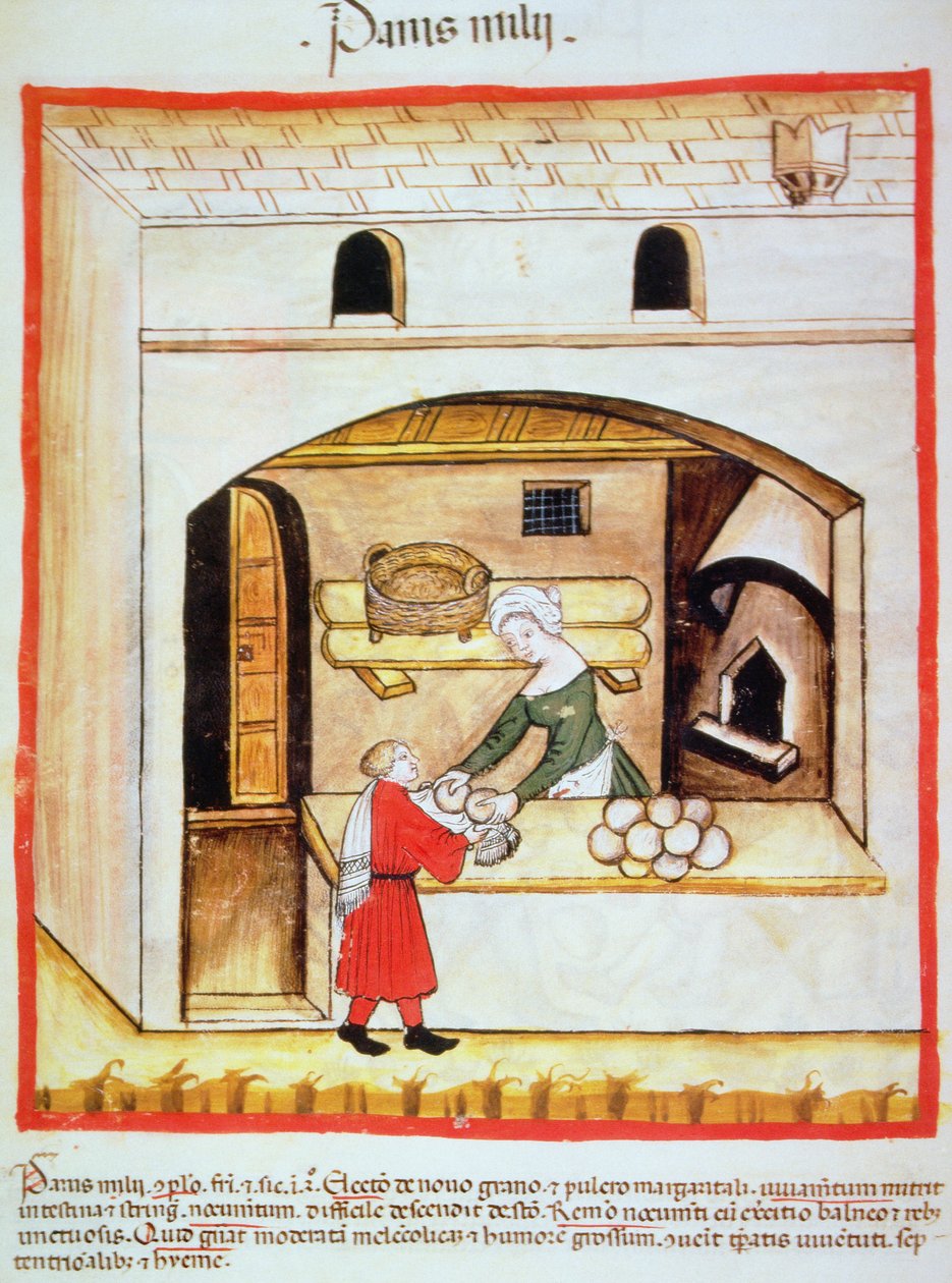 Fol.64v Hirssileivän valmistus, kuva Tacuinum Santiatis Codex Vindobonensis tekijältä Italian School