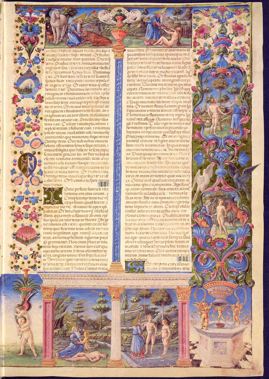 Fol.6r Genesis. Aadamin ja Eevan luominen Borso d
