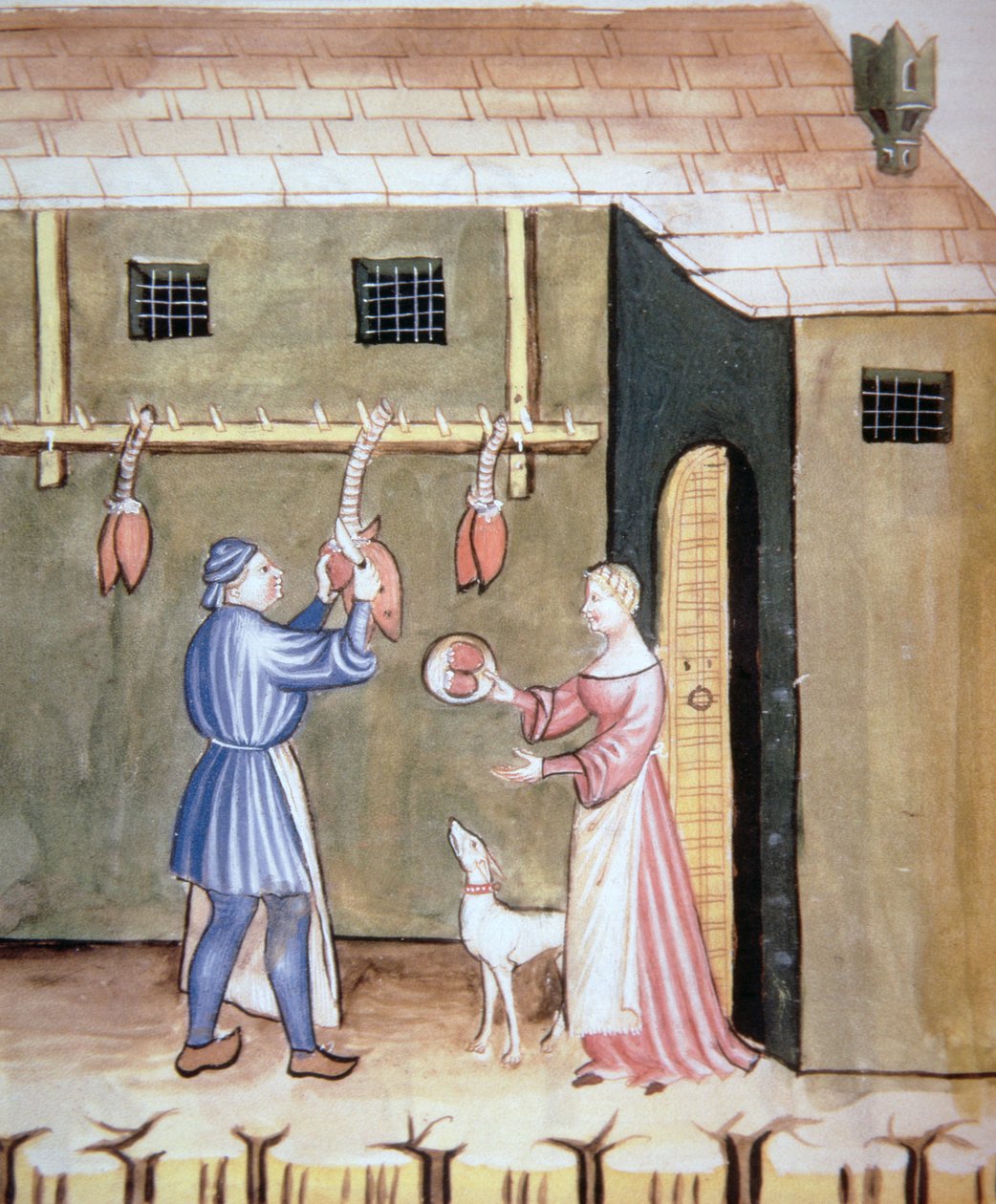 Fol.78v The Butchers: Selling Animal Hearts, valmistaja Tacuinum Sanitatis Codex Vindobonensis tekijältä Italian School