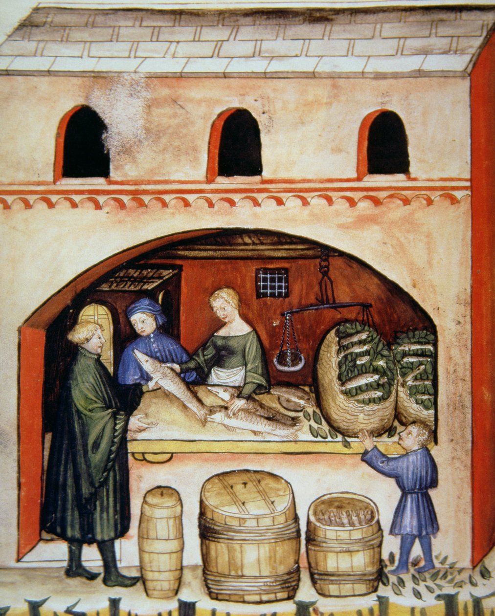 Fol.82v Suolattu kala, kuva Tacuinum Santiatis Codex Vindobonensis tekijältä Italian School