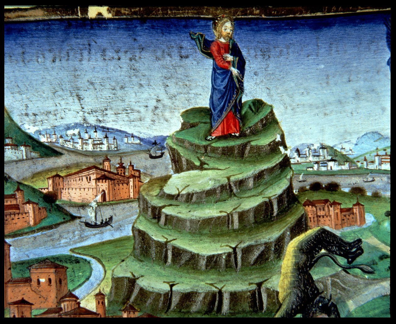 Fol.84r Paholainen kiusaa Kristusta toisen kerran vuorella (vellum) tekijältä Italian School