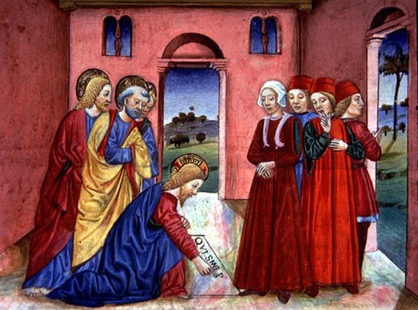Fol.89r Kristus kirjoittaa temppelin lattialle 